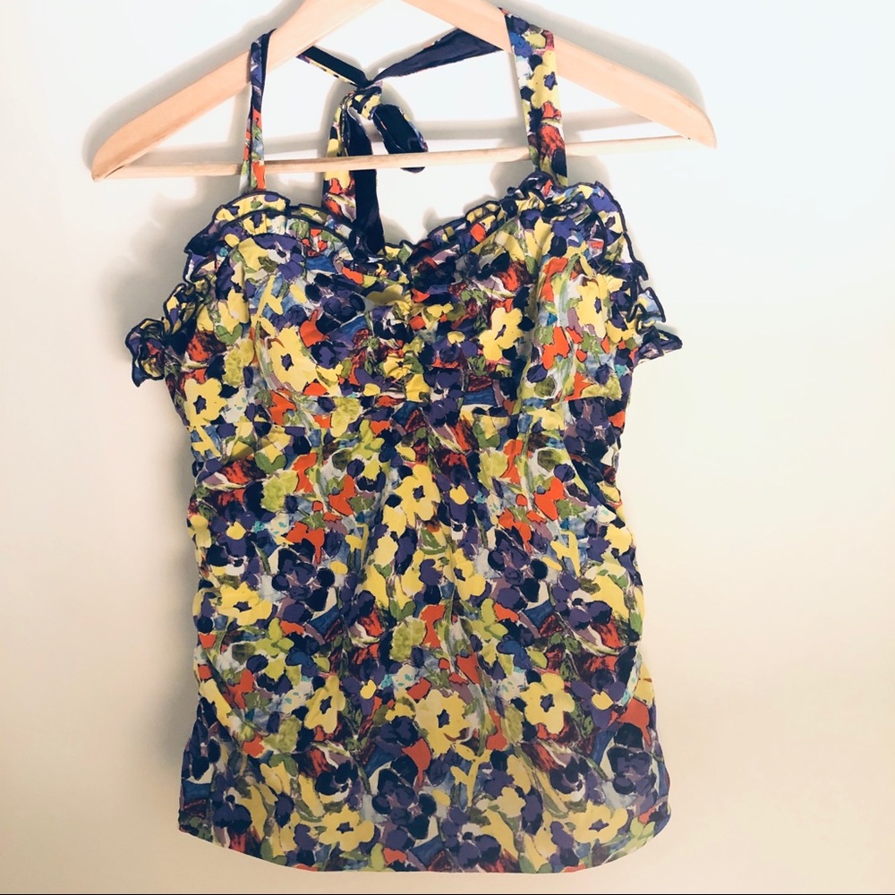 Alice + Olivia Floral Halter Top - Yellow, Blue, Red